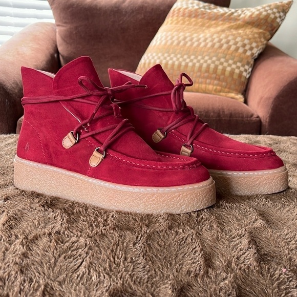 Brand New Hush Puppies Bridget Chukka Boot Leather Casual Lace Up Booties Red - Picture 1 of 15